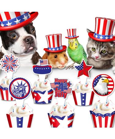 48pcs 4th Of July Cupcake Toppers Wrappers Independence Day Cupcake Toppers Firework Star USA Patriotic Cupcake Picks Patriotic Party Supplies Cake Decorations - Buy Online on SooperMarket.com