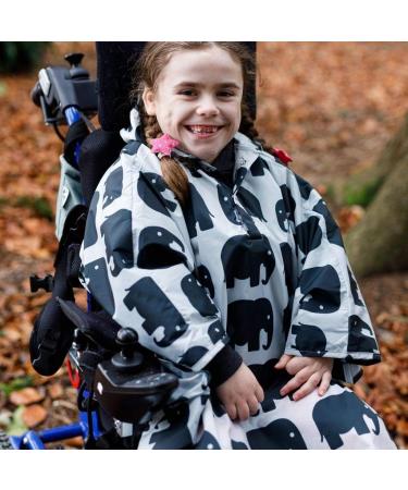 BundleBean Kids Wheelchair Poncho - Waterproof Rain Poncho for Ages 4-11 Years - Universal Fit with Peaked Hood - Grey Elephant - Buy Online on SooperMarket.com