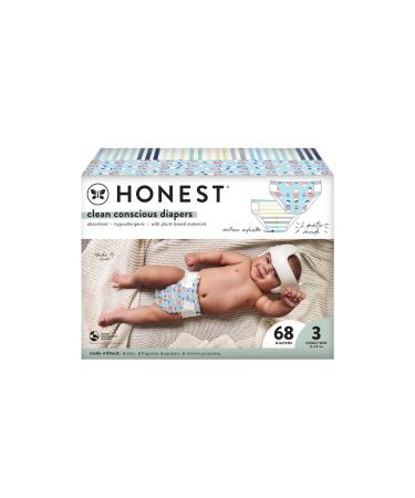 The Honest Company Clean Conscious Diapers, Classic Stripes + Feeling Nauti, Size 3, 68 Count Club Box Classic Stripes & Feeling Natui Size 3 (Pack of 68)