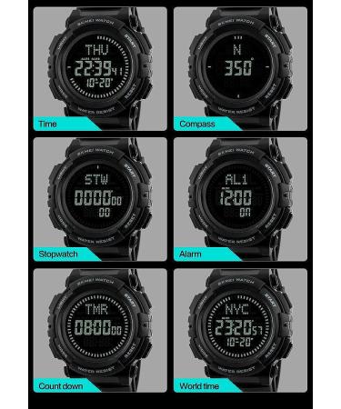 Mens Military Digital Sports Watch with Survival Compass | 50M Waterproof, 3 Alarm, Stopwatch | Black - Buy Online on SooperMarket.com