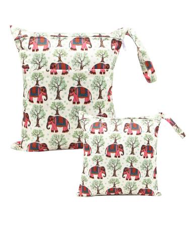 Egurs diaper bag for on the go wetbag 1 piece large + 1 piece medium elephant tree