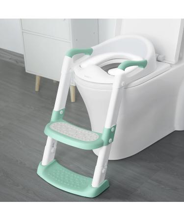 GrowthPic Potty Training Seat with Ladder, Toddlers Potty Seat for Toilet with Step Stool, Potty Ladder Toilet Seat Chair with Anti-Slip Pads for Kids Boys and Girls(White/Green)