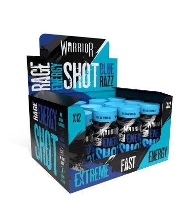 Warrior RAGE ENERGY SHOT Pre Workout Shot Energy Drink 12 x 60ml Ready to Drink Supplement 200mg Caffeine Natural Flavourings No Added Sugar Includes Vitamin B6 & B12 (Blue Raspberry)
