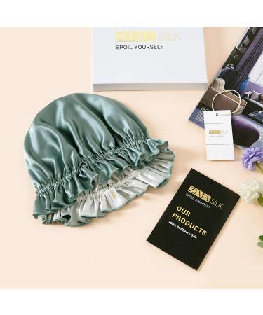 ZIMASILK 100% Mulberry Silk Bonnet for Women Hair Care - Double Layered Silk Hair Wrap for Sleeping - Elastic Stay On Head - Greyish Green/Ivory - One Size (Lightblue) - Buy Online on SooperMarket.com