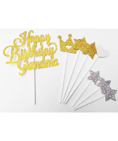 AILEXI Glitter Cake Toppers - Happy Birthday Grandma Gold set