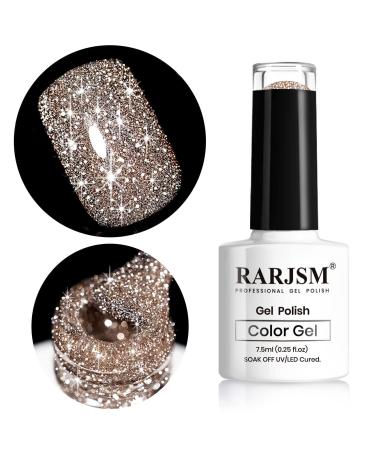 RARJSM Reflective Glitter Gel Polish - Sparkly Nude Brown for Winter Nail Art | 7.5ML UV LED Manicure - Buy Online on SooperMarket.com