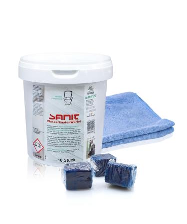 Sanit water tank cubes - 10 pieces 40 weeks of freshness in the bathroom - including microfiber cloth by k r4u - Made in Germany