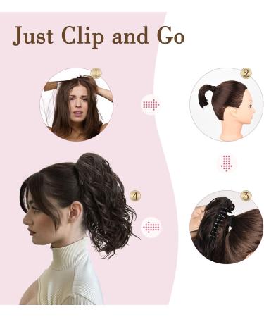 REECHO 10 Inch Ash Brown Ponytail Extension | Short Curly Synthetic Hairpiece with Platium Highlights - Buy Online on SooperMarket.com