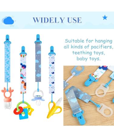 5 Pcs Blue Baby Dummy Clips Set with Silicone Adapter - Soother Chain Holder Straps for Boys | Teething Clips for Teething Toys | Baby Shower Gift - PP Material - Buy Online on SooperMarket.com