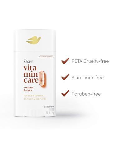 Dove VitaminCare+ Aluminum Free Deodorant Stick for 72H Odor Protection Coconut & Shea Breathable Deodorant for Women 2.6 oz Coconut + Shea 2.6 Ounce (Pack of 1) - Buy Online on SooperMarket.com
