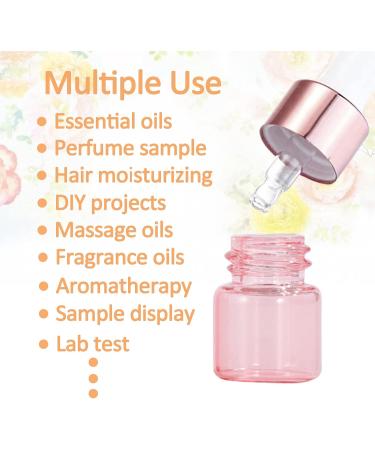 Alledomain 20Pcs 1Ml Rose Gold Glass Sample Dropper Bottles Empty Mini Bottles with Dropper Pipettes Aluminum Alloy Cap Refillable Sample Containers for Essential Oils Perfume Aromatherapy - Buy Online on SooperMarket.com