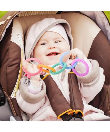 Vicloon Baby Teething Toy Set | Food Grade Silicone Teether Chew Toy for Babies 0-24 Months | Attachable Baby Teether Links in Pink Purple - Buy Online on SooperMarket.com