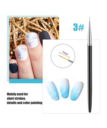Sularpek 3PCS Nail Art Liner Brushes for UV Gel & Acrylic Painting - Short Strokes, Details & Blending - 7/9/11mm - Buy Online on SooperMarket.com
