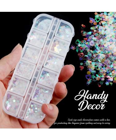 Teenitor 12 Boxes Holographic Nail Sequins - Ultra-Thin Colorful Glitter Sticker for Nail Art, Cosmetic and Festival Glitter Decoration - Buy Online on SooperMarket.com