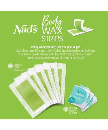 Nad's Body Wax Strips for Women - 20 Waxing Strips + 4 Calming Oil Wipes - Buy Online on SooperMarket.com