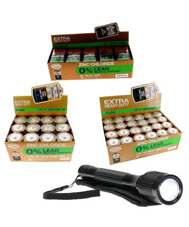 46PC Heavy Duty Batteries Kit Sizes 9V D C Plus 140 LUMEN FLASHLIGHT