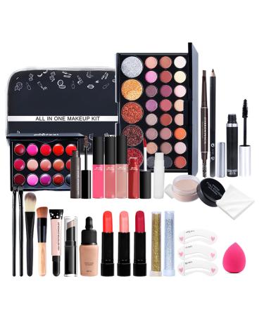 27Pcs Professional Makeup Set Portable Travel Makeup Storage Box Gifts for Beginner Girls (A)