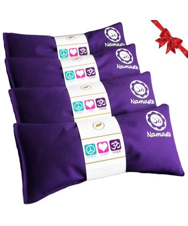 Happy Wraps Namaste Lavender Yoga Eye Pillows - Hot Cold Aromatherapy for Stress, Meditation, Spa, Relaxation Gifts - Set of 4 - Purple Cotton