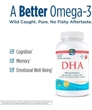 Nordic Natural DHA Strawberry - 180 Soft Gels - 830 mg Omega-3 - High-Intensity DHA Formula for Brain & Nervous System Support - Non-GMO - 90 Servings - Buy Online on SooperMarket.com