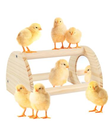 Cubolar Pine Chicken Perch with Mirror, Strong Chick Jungle Gym Roosting Bar, Chicken Toys for Coop and Brooder, Training Perch Toys for Large Bird, Parrot, Macaw, Hens SMALL