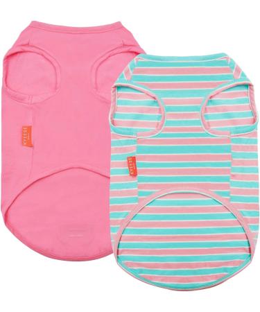 KYEESE 2 Pack Striped Dog Shirts - Soft Cotton Tank Top for Dogs - Sleeveless Cat Shirts - 16 Chest - 2Pack (Striped+Pink) - Buy Online on SooperMarket.com