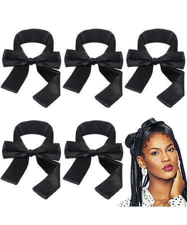 5 Pieces Wig Grip Band Edge Wrap Satin Headbands Non Slip Hair Wraps Silk Scarf Headband for Makeup/Facial/Sport/Yoga (Black)