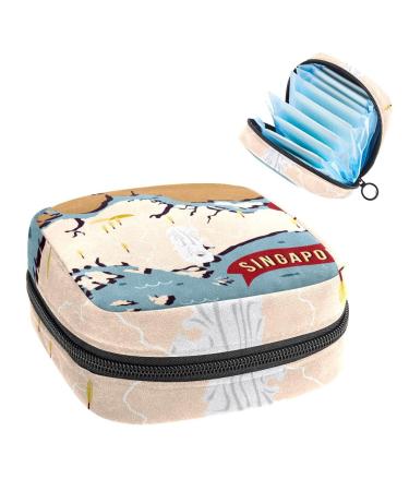 Vintage Singapore Map Sanitary Napkin Storage Bag Feminine Menstrual Cup Pouches Nursing Pad Holder Tampon Bags Portable Period Bag for Women Teen Girls 1Pcs Multi-colored 10