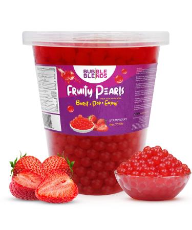 Bubble Blends Strawberry Popping Boba (1kg) - Boba Balls with Real Fruit Juice - 100% Fat-Free (Serves 10) - Boba Pearls for Bubble Tea Drink Sinkers or Dessert Toppings 1KG (Pack of 1)
