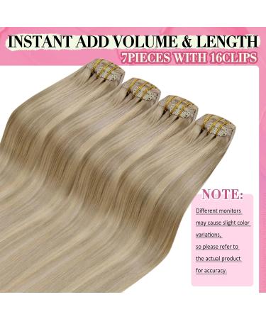 Buy Younsee 55cm Clip-In Real Hair Extensions - Blonde #16/25 120g 7PCs - Premium Remy Hair for Effortless Style - Buy Online on SooperMarket.com