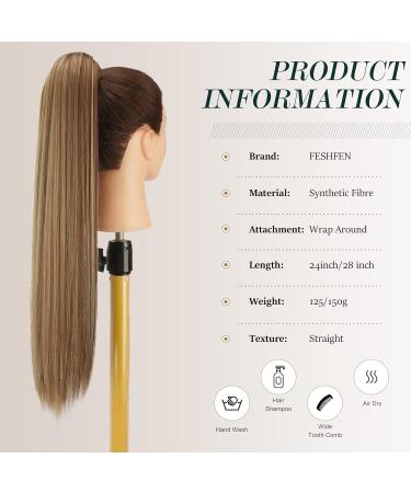 FESHFEN Straight Ponytail Extensions Long Wrap Around Ponytail Synthetic Clip in Pony Tail Hair Extensions Brown & Blonde Hairpiece for Women 24 inch 24 inch (Pack of 1) Brown & Blonde - Buy Online on SooperMarket.com