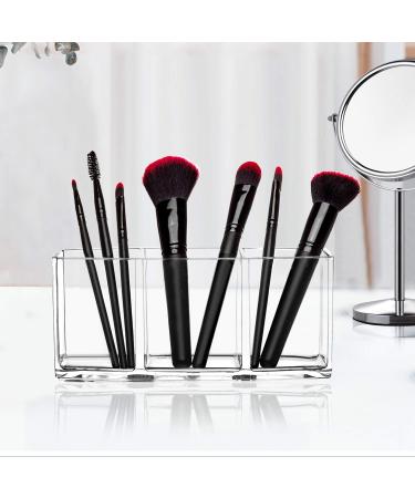 HBlife Clear Acrylic Makeup Brush Holder Organizer - 3 Slot Cosmetic Brushes Storage and Eyeliners Display Case for Vanity - Buy Online on SooperMarket.com