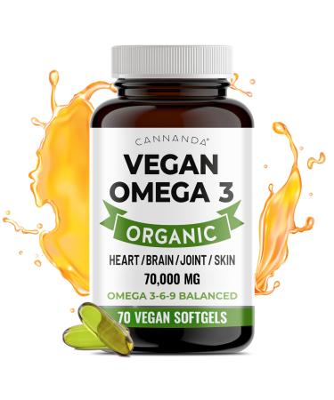 Vegan Omega 3 Supplement (Capsules/Softgels) - with Hemp Oil - 70 Easy To Swallow Softgels / 70 000 MG of Omega 3-6-9 / High Potency Natural Omega 3 Supplements Gummies - Rich in GLA - Made in Canada