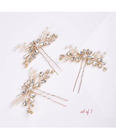 YERTTER 3pcs Gold Crystal Wedding Hair Pins Set - Rhinestone Clip for Bride, Bridesmaid, Flower Girl - Perfect for Updo, Bun, Prom, Party - Buy Online on SooperMarket.com