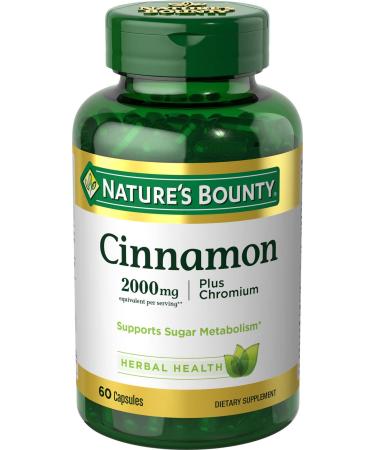Nature's Bounty Cinnamon 2000mg Plus Chromium, Dietary Supplement Capsules 60 ea