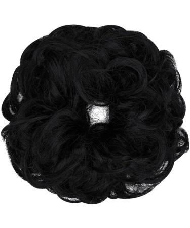 Messy Bun Hair Scrunchie Extension | Curly Wavy Updo Synthetic Chignon Ponytail Accessory - Dark Black | Women Girls - 1 PCS - Buy Online on SooperMarket.com