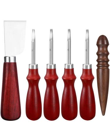 6 Pcs Leather Knife Set, Including 4 Leather Edge Bevelers, Leather Cutting Knife Skiving Knife, Sandalwood Edge Leather Burnisher Tool for DIY Leather Craft,1.5 mm 1.2 mm 1.0 mm 0.8 mm