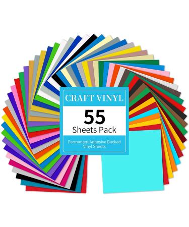 Lya Vinyl 55 Pack Permanent Adhesive Vinyl Sheets for Decor Sticker Party Decoration Car Decal - 43 Color Vinyl for Cutting Machine Craft Cutter Multi 55 Pack
