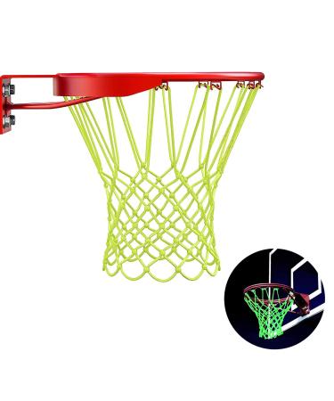 Basketball Net Replacement, Heavy Duty and Anti Whip Night Light Basketball Goal Net Glow in The Dark, 12 Loops Fits Standard Size Indoor or Outdoor Hoop Rims, Nylon and Green