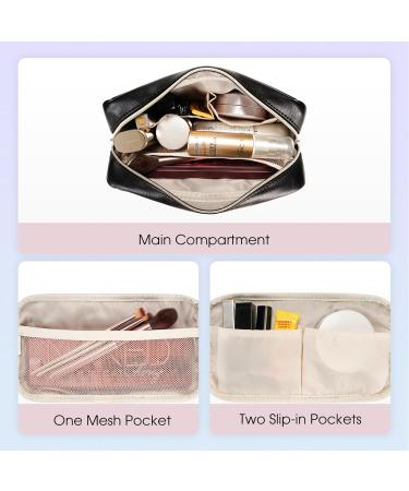 Wandering Nature Small Makeup Bag | Eco Vegan Leather in Black | Slip-in Pockets | Ideal for Handbag, Purse, and Travel | Women's Cosmetic Pouch (Patent Pending) - Buy Online on SooperMarket.com