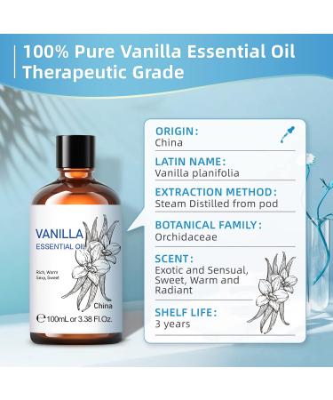 HIQILI 100ML Vanilla Essential Oil 100% Pure Natural Vanilla Oil with Glass Dropper Strong Fragrance for Body Lotion-3.38 Fl Oz Vanilla 100 ml (Pack of 1) - Buy Online on SooperMarket.com