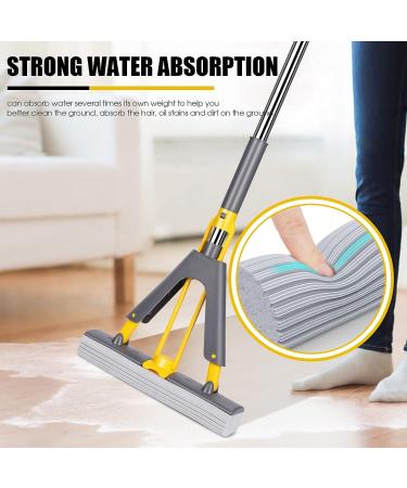 Kphico PVA Sponge Mop with 3 Heads | Extendable Handle | Self-Wringing | for Hardwood, Laminate, Tile, Marble, Ceramic Floors | A-Gray+Yellow - Buy Online on SooperMarket.com