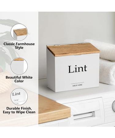 Magnetic Lint Bin for Laundry - Compact Wooden Lint Box with Lid | Rustic Modern Farmhouse Decor - White & Torched Finish - Buy Online on SooperMarket.com