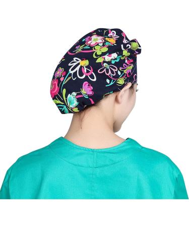 Printed Cotton Bouffant Turban Working Cap | Adjustable Hair Cover Scrub Hat - Buy Online on SooperMarket.com