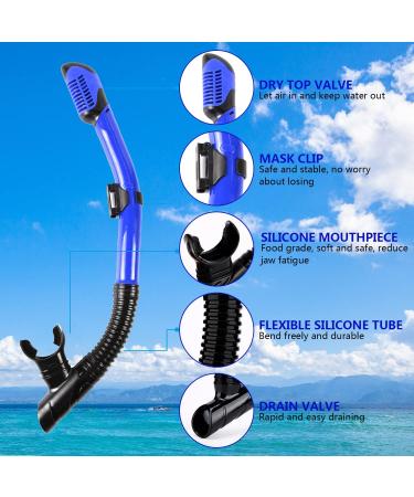 SACBOLA Dry Snorkel- Top Stop Valve, Silicone Mouthpiece for Snorkeling, Free Diving, Swimming - Blue/Clear - Buy Online on SooperMarket.com