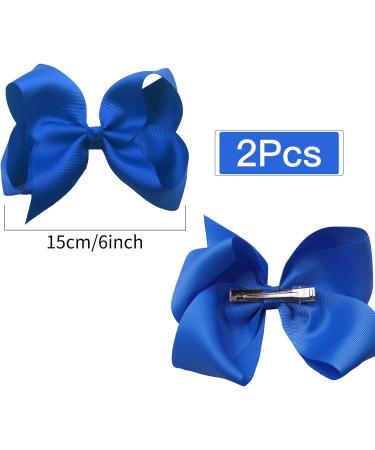 2 Pcs Blue Ribbon Hair Bow Clips Barrettes - Hair Styling Accessories for Girls & Women - Perfect for Christmas, Wedding, Birthday, Valentine's Day - 6 Inch - Buy Online on SooperMarket.com