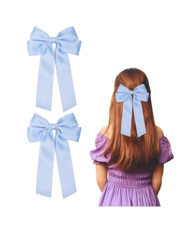 2 Pack Bow Hair Clips Pink Hair Bows for Women Girls Large Bow Clips Hair Barrette Hair Accessories(Light Blue)
