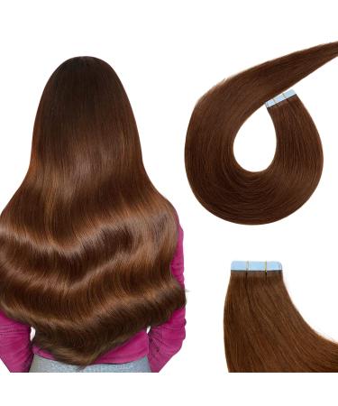AGMITY Tape in Hair Extensions Chocolate Brown 14 inches 20pcs 40g/pack Invisible Straight Thick Remy Hair Extensions Tape in Human Hair(14 inches #4 Medium Brown) 14 inch #4 Medium Brown