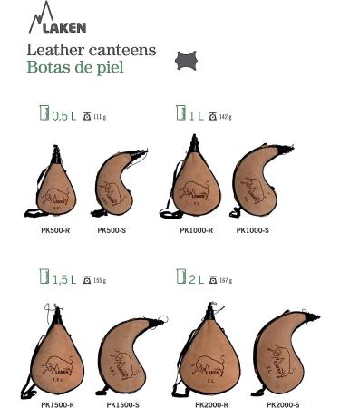 Laken Spanish Bota Bag Leather Canteen Pouch for Wine and Water - Wine Skin Bag with Strap for Travel  Camping  Hiking | Kidney Shape - 1.5 Liter 1.5 Liter Curved - Buy Online on SooperMarket.com