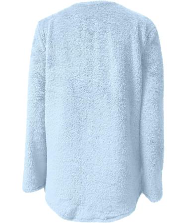 AMhomely Women's Plus Size Double Fleece Hoodie with Pocket - Soft Teddy Fleece Pullover - V Neck Sweatshirt for Winter - Lounge Top - Blue - Size M - Buy Online on SooperMarket.com