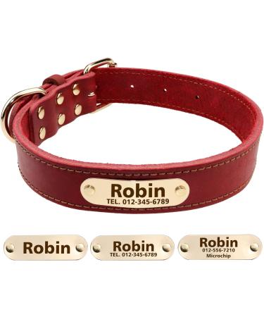 Tagme Personalized Leather Dog Collar - Engraved Name & Phone Number - Coral Red for Small to Large Dogs (33-39cm) - 1-Pack - Buy Online on SooperMarket.com